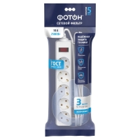 Сетевой фильтр "ФОТОН" SP 10-35ES, 3 м, 5 розеток, 10 А, с выкл, с з/к, белый