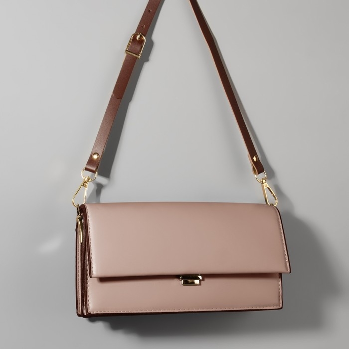 Ручка для сумки из натуральной кожи, регулируемая, с карабинами, 60 &plusmn; 2 см &times; 1,2 см, цвет коричневый/золотой