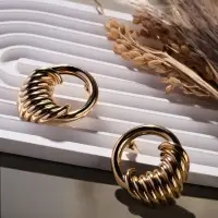 Серьги металл "Кольца" тренд, цвет золото