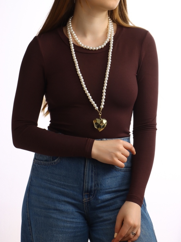 Портупея жемчужная с кулоном &laquo;Сердце&raquo;, 129 см, белая в золоте