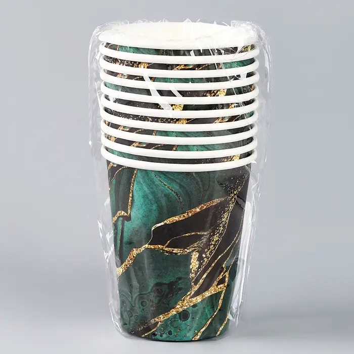 Стакан одноразовый бумажный "Мрамори",изумруд, 250 мл