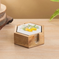 Подставка под горячее (набор 4 шт) "Лимоны" дерево манго 15х13х5 см