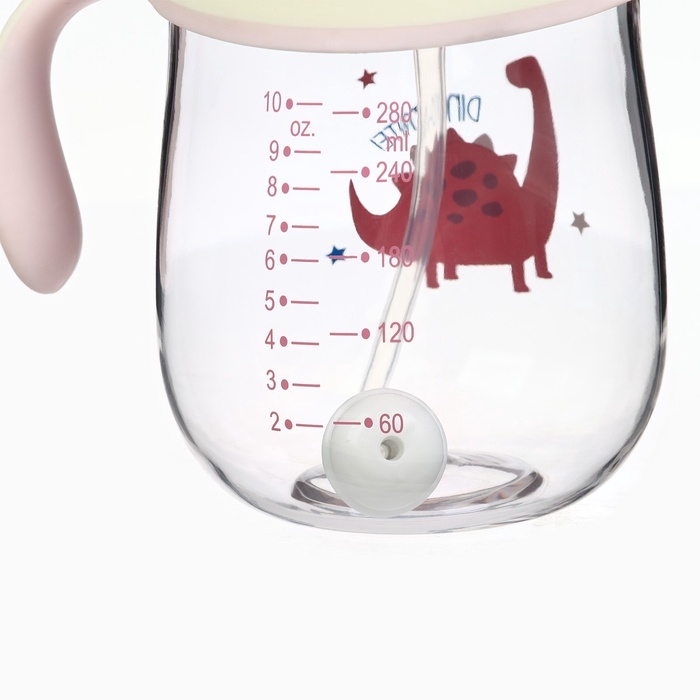 Поильник детский M&B &laquo;Котик&raquo; с трубочкой, от 9 мес., 280 мл., цвет молочно-розовый