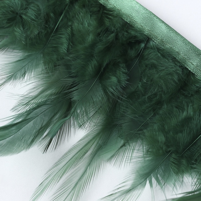 Тесьма с перьями петуха, 10-15 см, 5 &plusmn; 0,5 м, цвет изумрудный