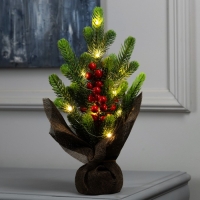 Фигура светодиодная &laquo;Ель и ягоды&raquo; 34 x18 x18 см, 10 LED, батарейки AG13x3 (в комплекте), свечение тёплое белое