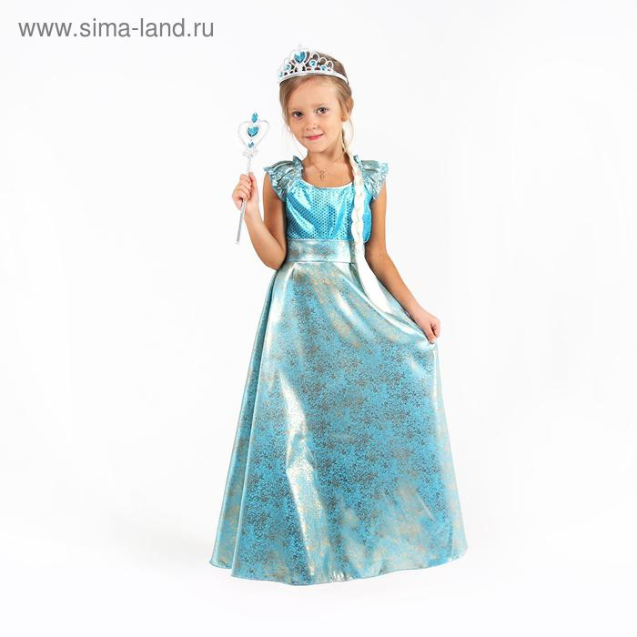 Карнавальный костюм &laquo;Элла&raquo;, платье, плащ, диадема, жезл, коса, р. 34, рост 134 см
