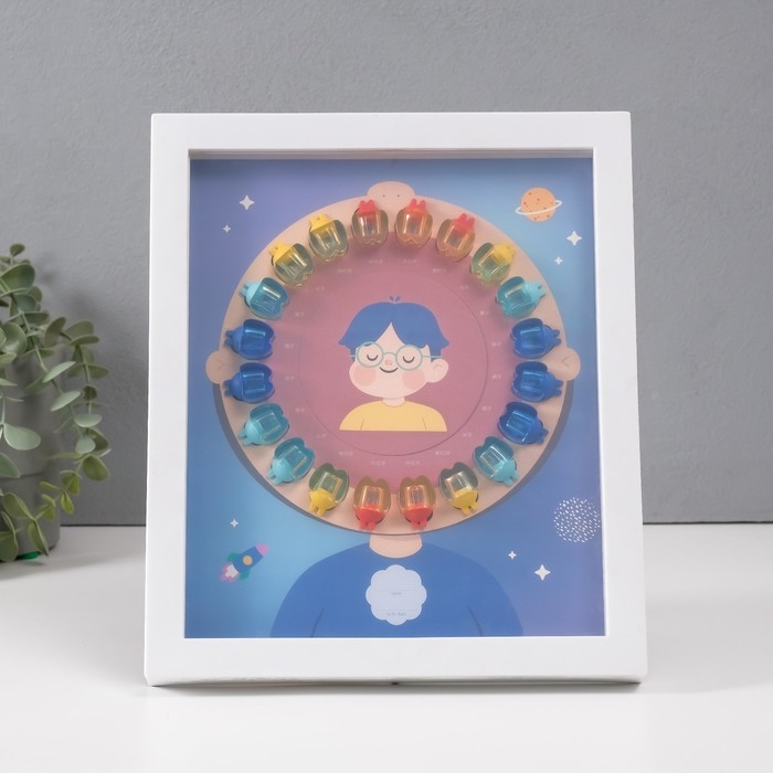 Фоторамка пластик 9х9 см "Молочные зубики" голубая 2х23х27 см