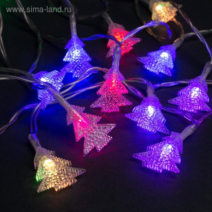 Гирлянда &laquo;Нить&raquo; 3 м с насадками &laquo;Ёлки&raquo;, IP20, прозрачная нить, 20 LED, батарейки AAх3 (нет в комплекте), свечение мульти