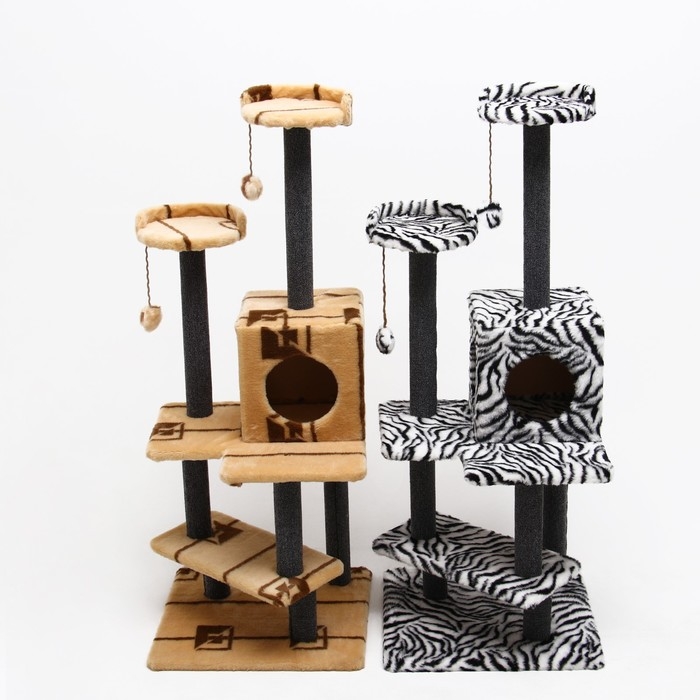 Комплекс для кошек с когтеточкой "Лестница", 56 х 52 х 140 см, ковролин, микс цветов