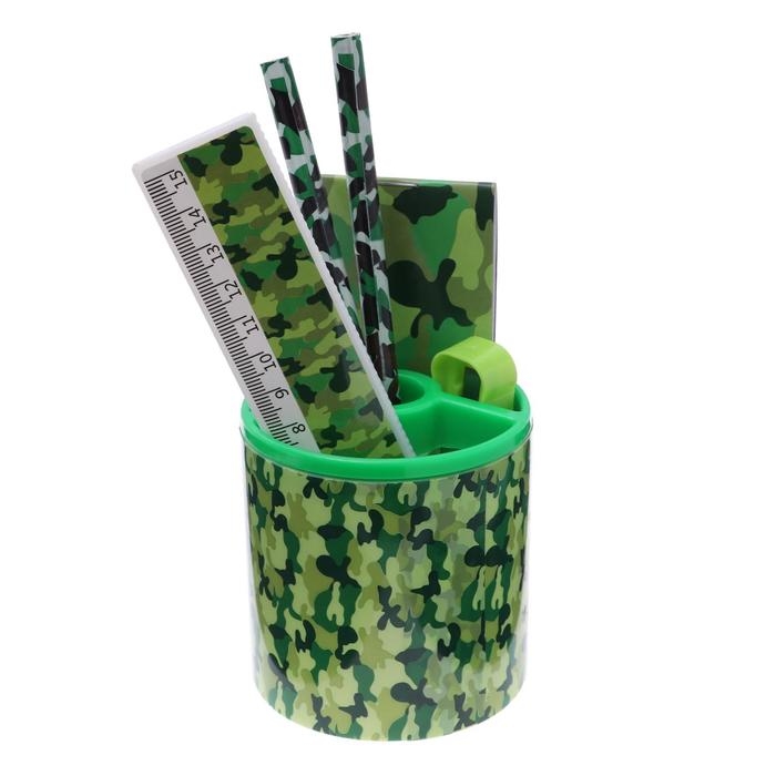 Набор настольный детский Набор настольный детский "Милитари" (подставка+2 карандаша+линейка+точилка+ластик+блокнот 8 листов)