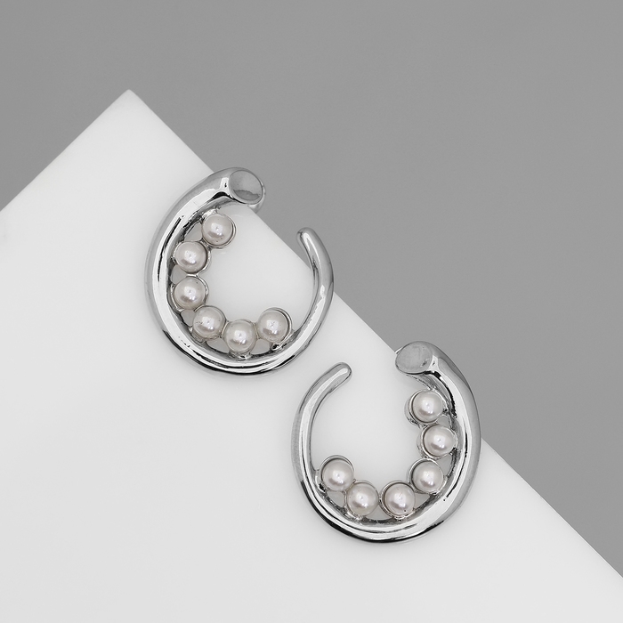 Серьги с жемчугом &laquo;Бусина&raquo; горошина, цвет серебро