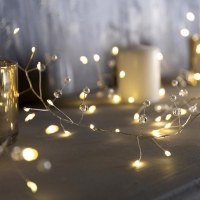 Гирлянда &laquo;Мишура&raquo; 2 м роса с насадками &laquo;Шарики&raquo;, IP20, серебристая нить, 100 LED, свечение тёплое белое, ААх3