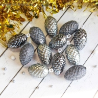 Украшение ёлочное "Шишки" (набор 12 шт) 4х2,5 см, серебро Украшение ёлочное "Шишки" (набор 12 шт) 4х2,5 см, серебро