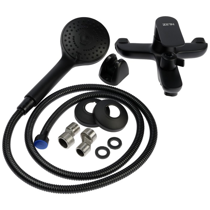 Смеситель для ванны ZEIN Z3852, однорычажный, душевой набор, лейка 5 режимов, черный