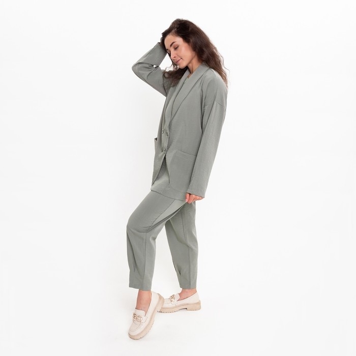 Комплект женский повседневный (жакет и брюки), хаки, размер 42