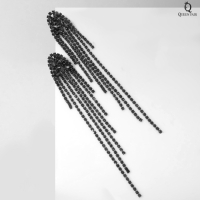 Серьги висячие со стразами &laquo;Голливуд&raquo; нити на кристаллах, цвет серый в сером металле, 15 см