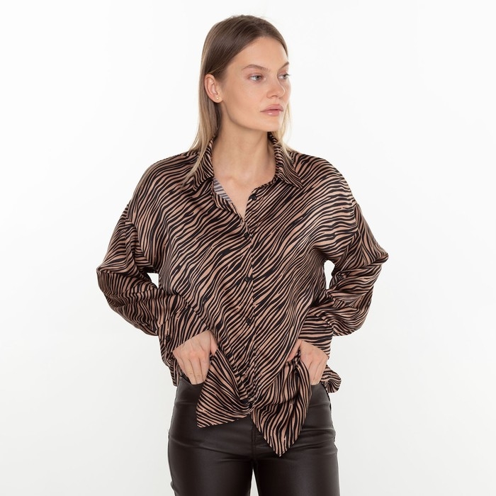 Блузка женская, цвет кофе, принт зебра, р-р 44