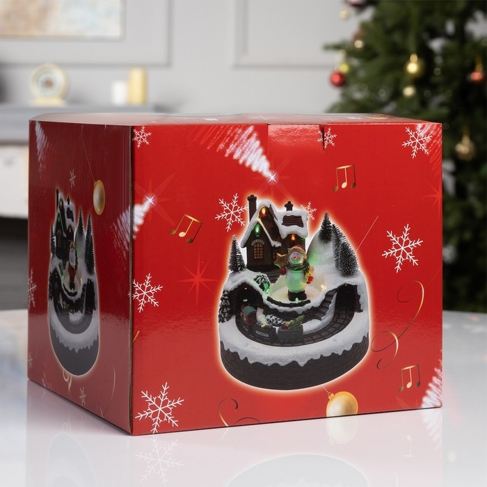 Светодиодная фигура &laquo;Поезд и снеговик&raquo; 20 &times; 20 &times; 16 см, полистоун, батарейки ААх3 (не в комплекте), USB, свечение тёплый белый