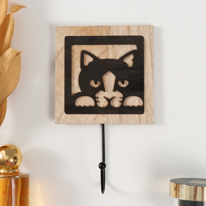 Крючки декоративные дерево Крючки декоративные дерево "Любопытный котик" 19,5х11х4,3 см