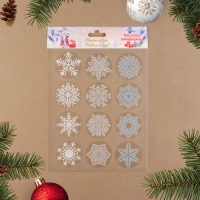 Набор наклеек новогодних "Снежинки" 12 шт в наборе, белые, золото, серебро, 9 x 9 см Набор наклеек новогодних "Снежинки" 12 шт в наборе, белые, золото, серебро, 9 x 9 см
