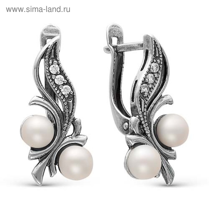 Серьги &laquo;Жемчуг&raquo; виноград, посеребрение с оксидированием, цвет белый