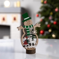 Светодиодная фигура &laquo;Снеговик&raquo; 12 &times; 18 &times; 6 см, дерево, батарейки CR2032х1 (в комплекте), свечение тёплое белое