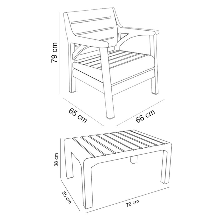 Набор садовой мебели Набор садовой мебели "Евпатория" 3 предмета: 2 кресла, стол, цвет серый