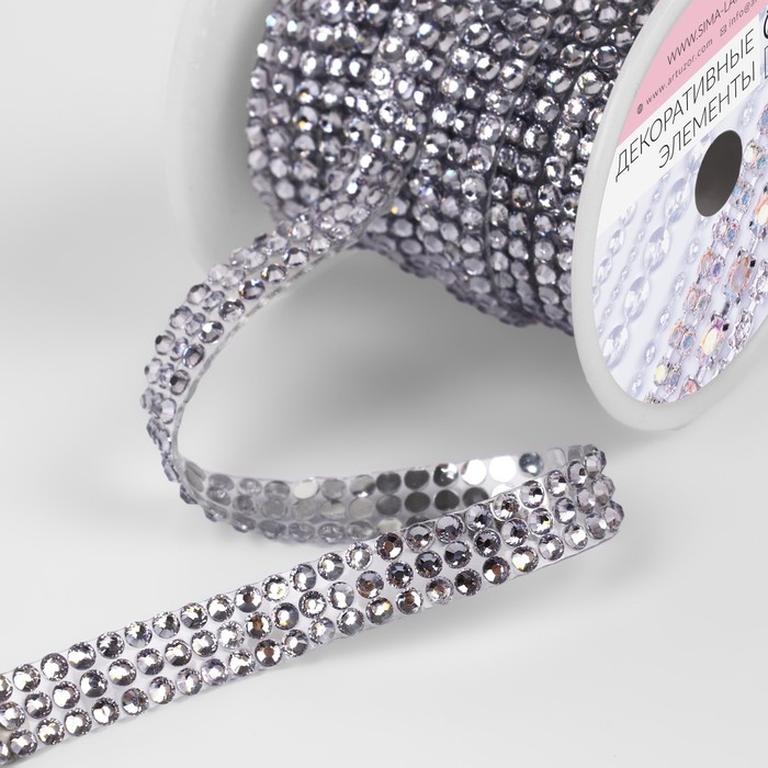 Стразы термоклеевые, d = 3 мм, ширина - 10 мм, 4,5 &plusmn; 0,5 м, цвет серебряный