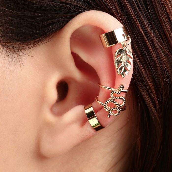 Новый год! Символ года 2025! Серьги &laquo;Каффы&raquo; природа, набор 3 шт., цвет золото