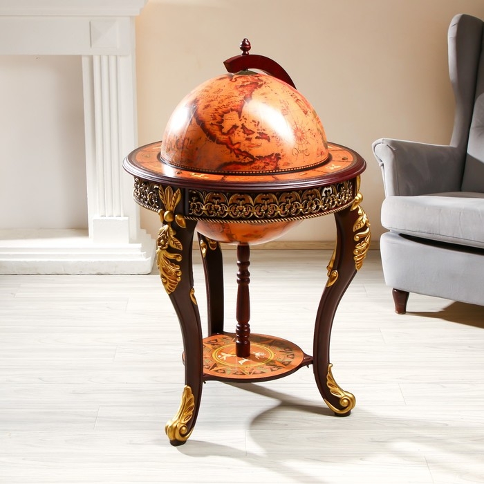 Глобус бар декоративный "Винтажная карта" узорные ножки 60,4х60,4х104 см