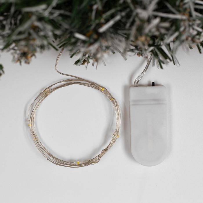 Гирлянда &laquo;Нить&raquo; 1 м роса, IP20, серебристая нить, 10 LED, батарейки CR2032х2 (в комплекте), свечение тёплое белое