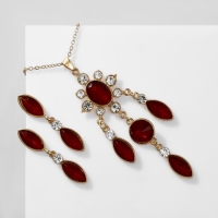 Гарнитур 2 предмета: серьги, кулон &laquo;Калейдоскоп&raquo;, цвет красно-белый в золоте, 48 см