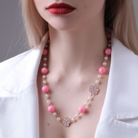 Бусы с жемчугом &laquo;Галантность&raquo; шар №6,12, цвет бело-розовый в золоте, L=80 см