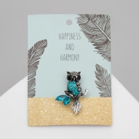 Брошь &laquo;Сова на ветке&raquo;, цвет голубой в чернёном серебре