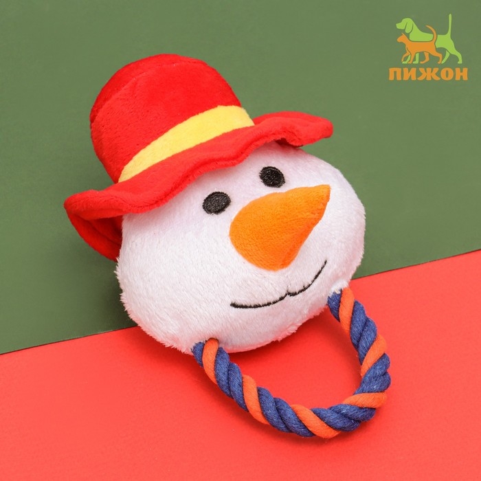 Игрушка мягкая для собак Игрушка мягкая для собак "Снеговик с канатом" с пищалкой