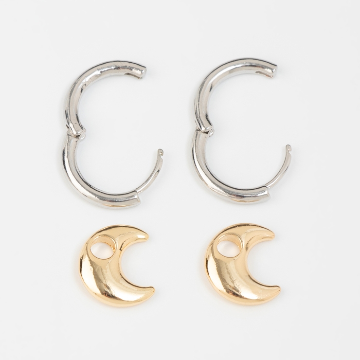Серьги со съёмным элементом &laquo;Трансформер&raquo; луна, цвет серебро с золотом
