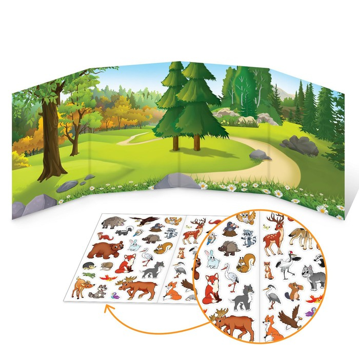 Наклейки многоразовые набор &laquo;Изучаем животных&raquo;, 4 шт.