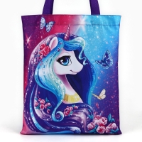 Шопер детский для девочки детская для девочки &laquo;Единорожка&raquo;, 32х25х1 см, без молнии, без подклада, сиреневый