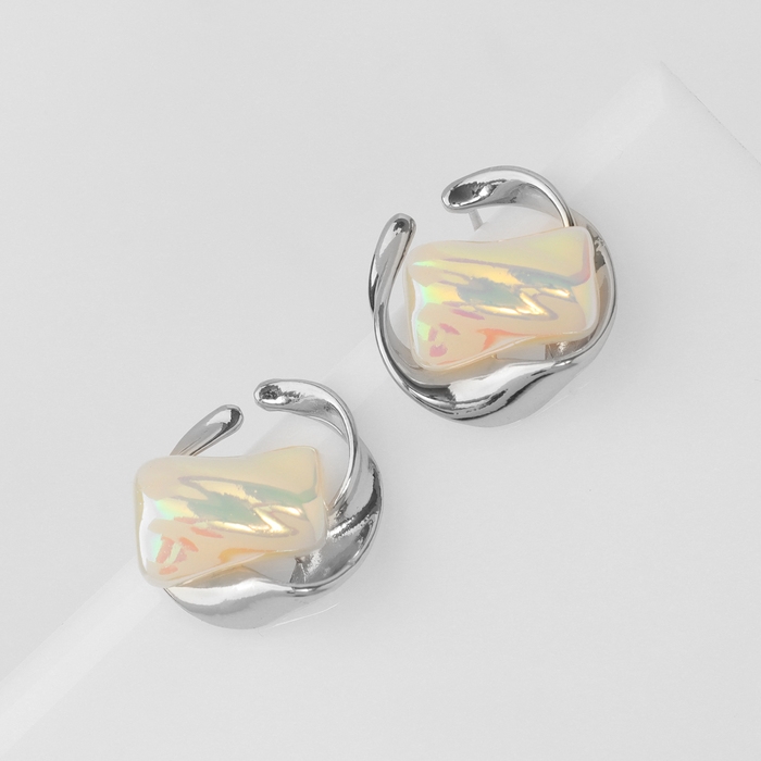 Серьги с жемчугом &laquo;Абстракция&raquo; волна, цвет серебро