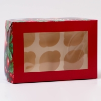 Новый год. Коробка для 6 капкейков с окном "Загадай желание", 25 х 17 х 10 см, упаковка Новый год. Коробка для 6 капкейков с окном "Загадай желание", 25 х 17 х 10 см, упаковка