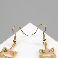 Серьги эмаль &laquo;Кошка&raquo; с листьями, цветные в золоте