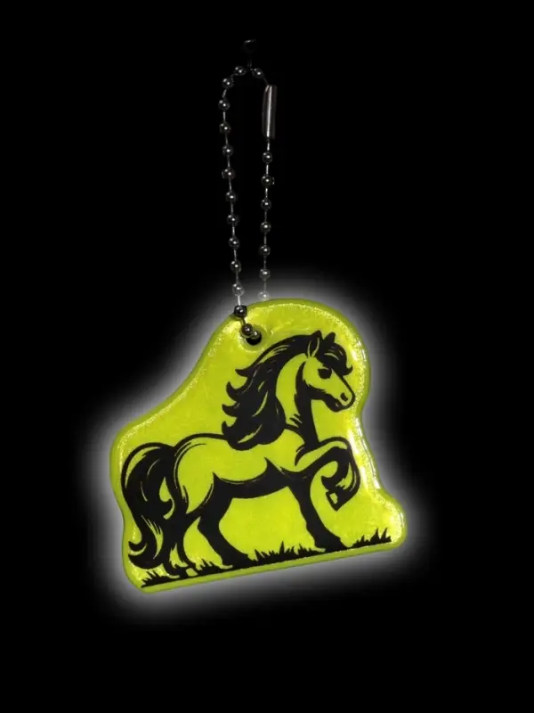 Светоотражающий элемент двусторон жеребец 4,8*4,4см цепочка салатовый АУ