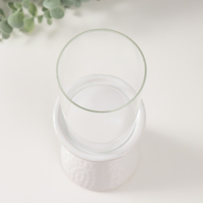 Подсвечник керамика, стекло на 1 свечу "Ибис" d=7,5 см белый 10,5х10,5х29,5 см