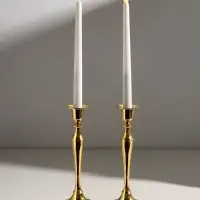 Подсвечник металл на 1 свечу "Сканди" золото набор 2 шт 24,5х10х10 см