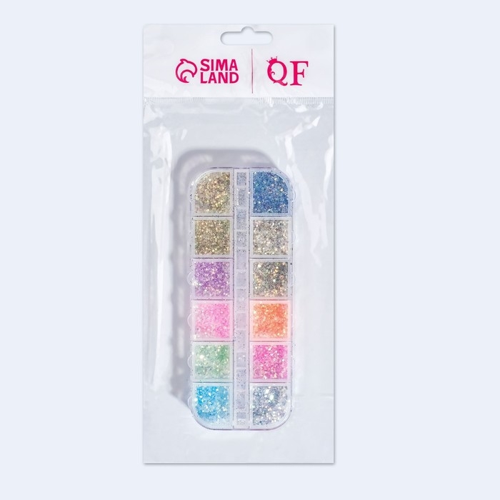 Блёстки для декора ногтей, 12 ячеек, мелкие, разноцветные Блёстки для декора ногтей, 12 ячеек, мелкие, разноцветные
