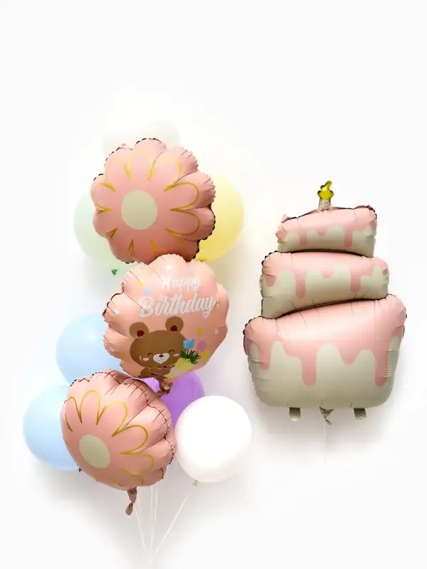 Воздушные шары "Розовый тортик" фольга, латекс, набор 12 штук