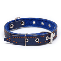 Ошейник комбинированный кожа/брезент, безразмерный, 56 х 2,5 см, ОШ 25-51 см, синий Ошейник комбинированный кожа/брезент, безразмерный, 56 х 2,5 см, ОШ 25-51 см, синий