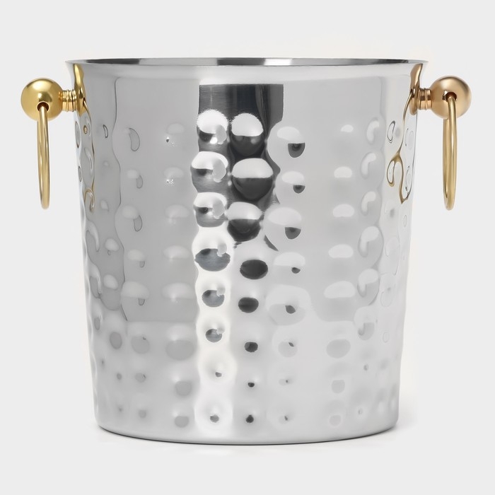Ведро для льда из нержавеющей стали &laquo;Чеканный&raquo;, 5,2 л, 25&times;20&times;20,5 см, золотые ручки