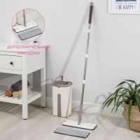 Швабра с отжимом и ведро Доляна: ведро с 2 отсеками 21&times;18&times;37, швабра 32&times;12&times;128 см, отсек= 4 л, дополнительная насадка из микрофибры