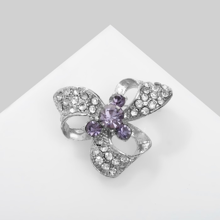 Брошь &laquo;Бант&raquo; с камнем, цвет бело-сиреневый в серебре